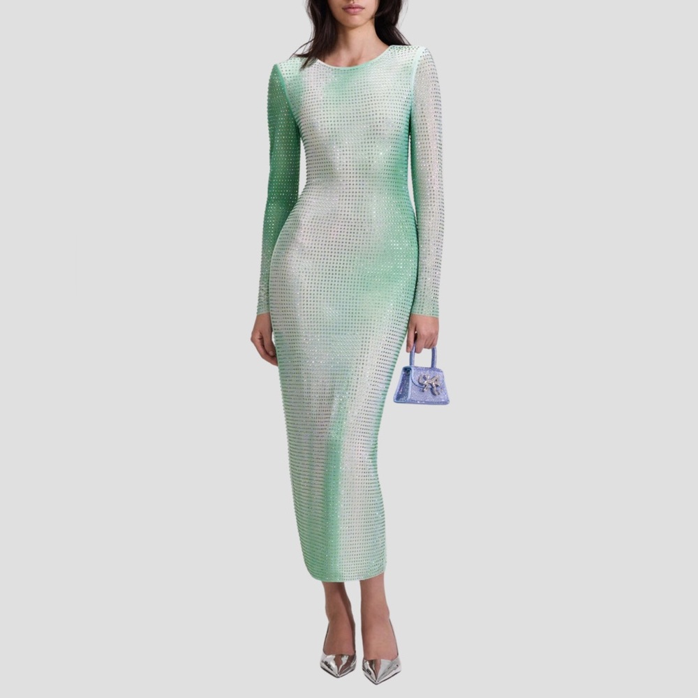 Self-Portrait Crystal-embellished mesh midi dress